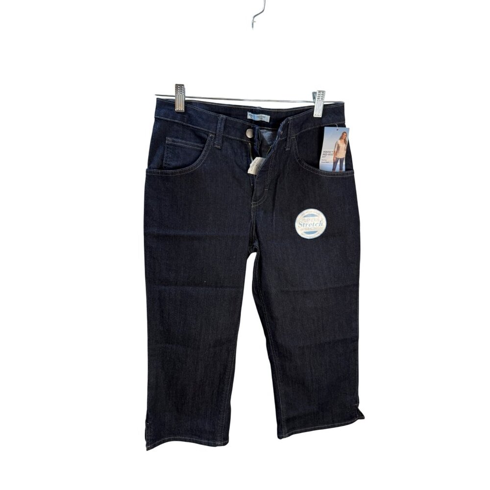 Riders By Lee Womens Mid Rise Capri Jeans Dark Wash Stretch Denim Size 8M‎